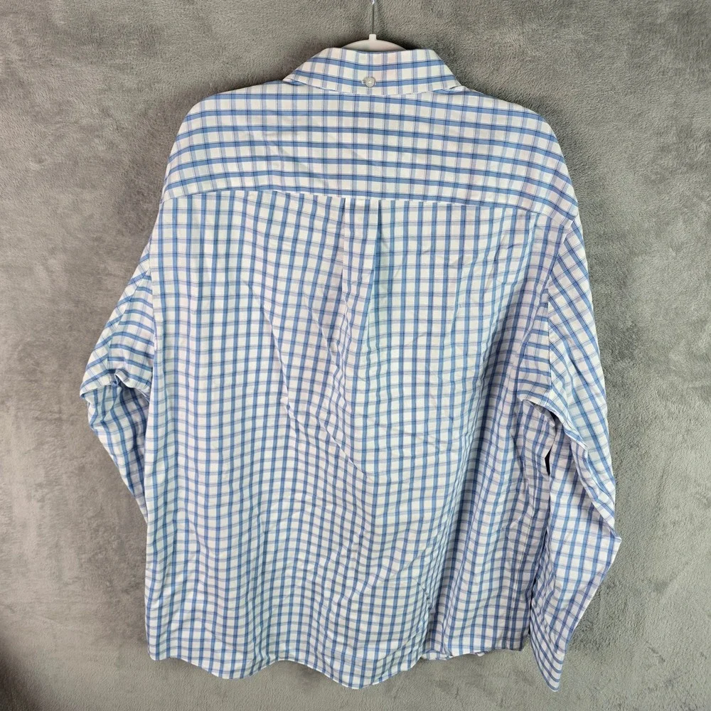 Duluth Trading Co Mens Relaxed Fit Plaid Button Down Shirt Blue‎ White Large L